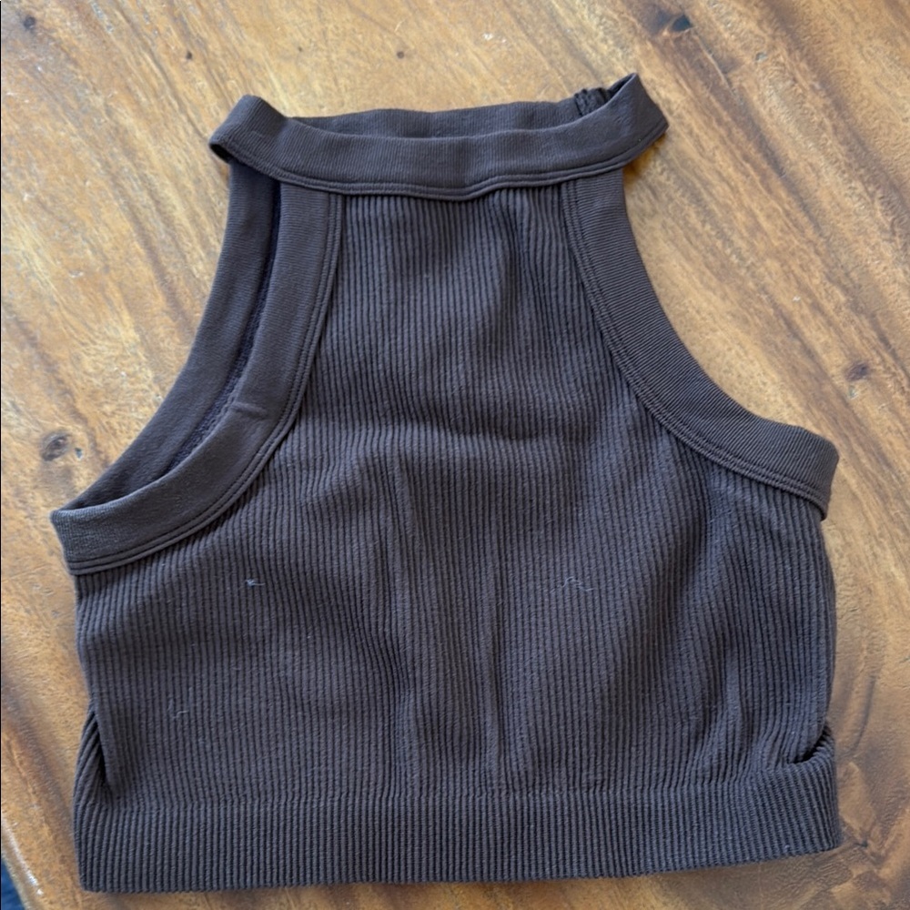 Brown Ribbed Women's Crop Top